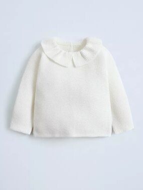 Zara Cream Ruffled Collar Knit Top